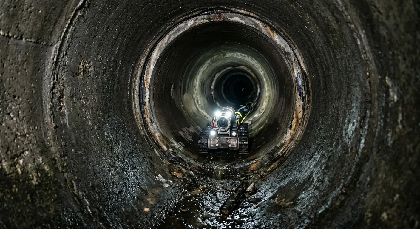 Robotic sewer camera inspecting pipe interior for Drain Snake Service in Tillmans Corner