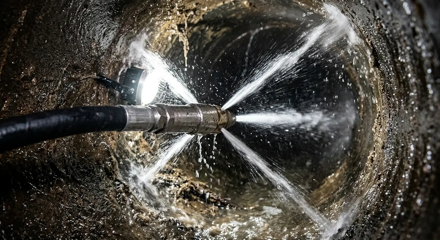 High-pressure hydro jetting nozzle cleaning sewer pipe for Storm Drain Cleaning in Tillmans Corner